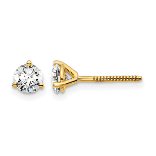 14k 5/8 carat Lab Grown Diamond VS+ F+ Round Complete Three Prong Screwback Stud Earrings