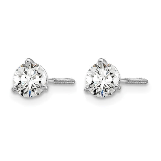 14k White Gold 3/4 carat Certified Lab Grown Diamond VS/SI+ G+ Round Complete Three Prong Screwback Stud Earrings