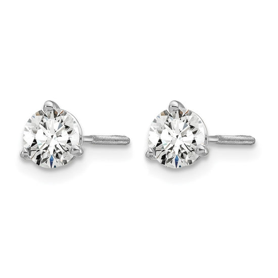 14k White Gold 3/4 carat Certified Lab Grown Diamond VS+ F+ Round Complete Three Prong Screwback Stud Earrings