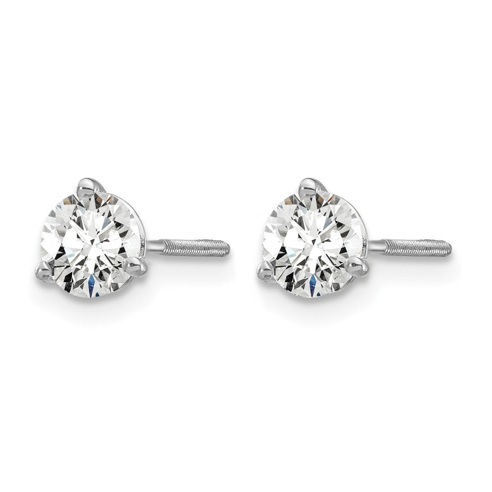 14k White Gold 3/4 carat Certified Lab Grown Diamond VS+ F+ Round Complete Three Prong Screwback Stud Earrings