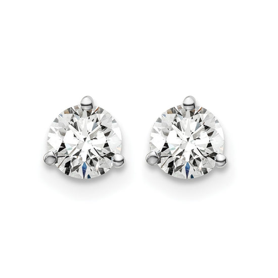 14k White Gold 3/4 carat Lab Grown Diamond VS+ F+ Round Complete Three Prong Screwback Stud Earrings