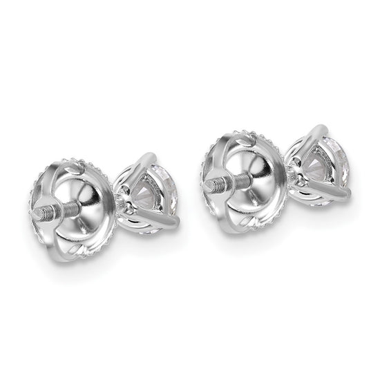 14k White Gold 3/4 carat Certified Lab Grown Diamond VS+ F+ Round Complete Three Prong Screwback Stud Earrings