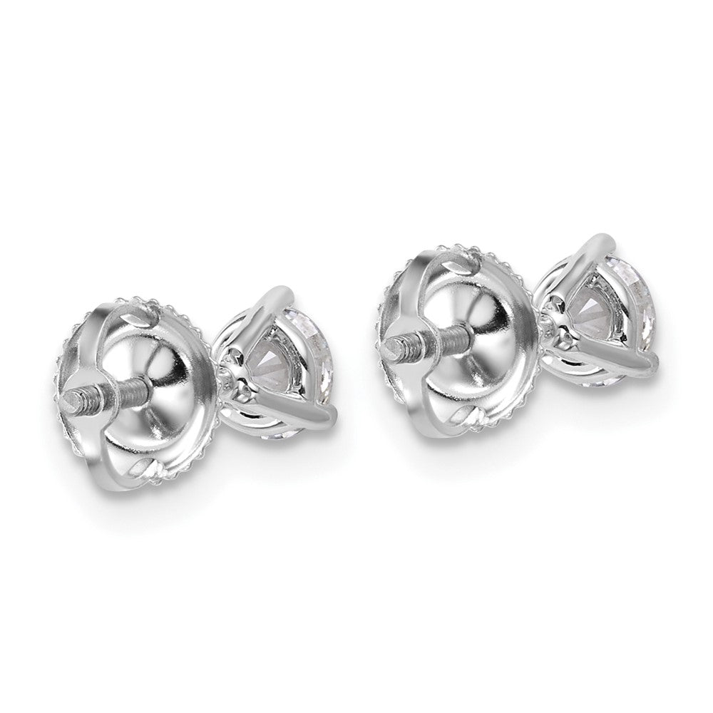 14k White Gold 3/4 carat Lab Grown Diamond VS+ F+ Round Complete Three Prong Screwback Stud Earrings