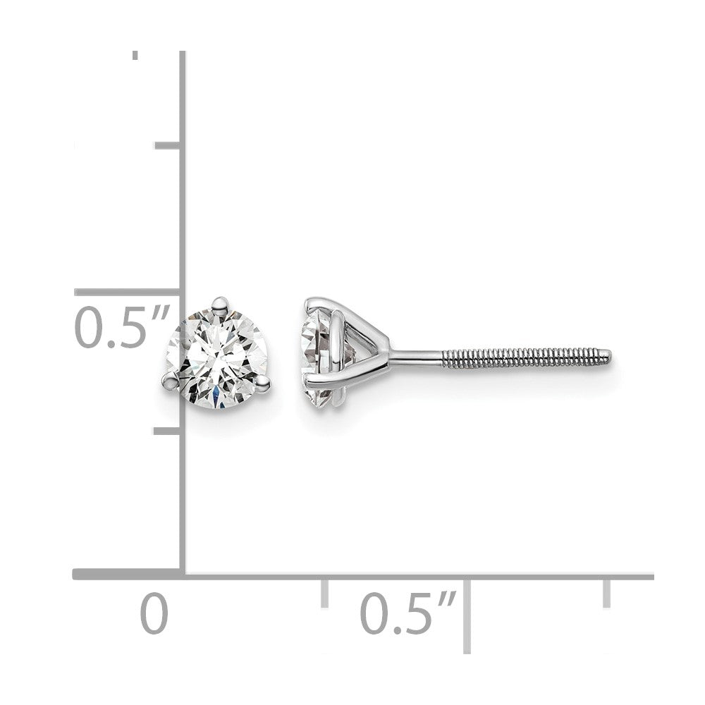 14k White Gold 3/4 carat Certified Lab Grown Diamond VS+ F+ Round Complete Three Prong Screwback Stud Earrings