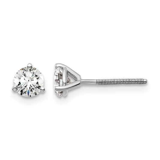 14k White Gold 3/4 carat Certified Lab Grown Diamond VS/SI+ G+ Round Complete Three Prong Screwback Stud Earrings