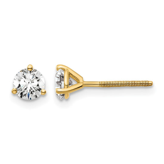 14k 3/4 carat Certified Lab Grown Diamond VS+ F+ Round Complete Three Prong Screwback Stud Earrings