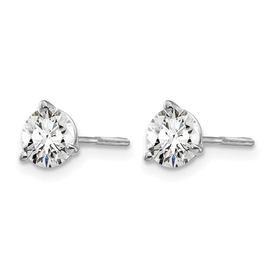 14k White Gold 1 carat Lab Grown Diamond VS+ F+ Round Complete Three Prong Screwback Stud Earrings