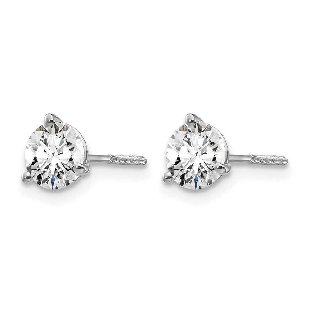 14k White Gold 1 carat Lab Grown Diamond VS+ F+ Round Complete Three Prong Screwback Stud Earrings