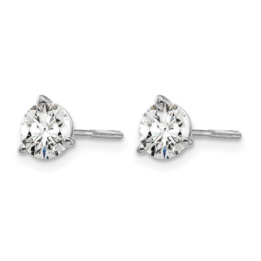14k White Gold 1 carat Lab Grown Diamond VS+ F+ Round Complete Three Prong Screwback Stud Earrings
