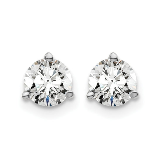 14k White Gold 1 carat Lab Grown Diamond VS+ F+ Round Complete Three Prong Screwback Stud Earrings