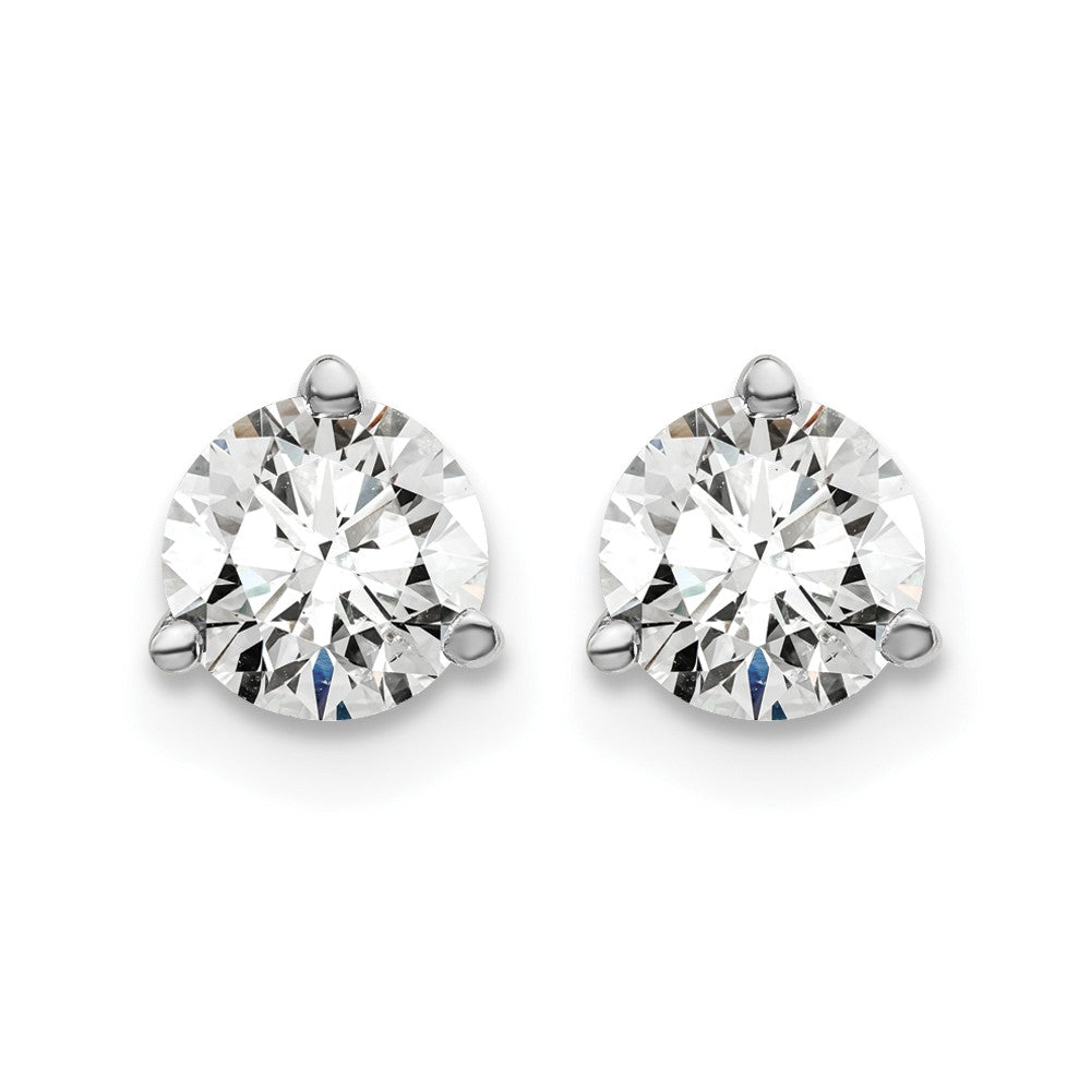14k White Gold 1 carat Lab Grown Diamond VS+ F+ Round Complete Three Prong Screwback Stud Earrings
