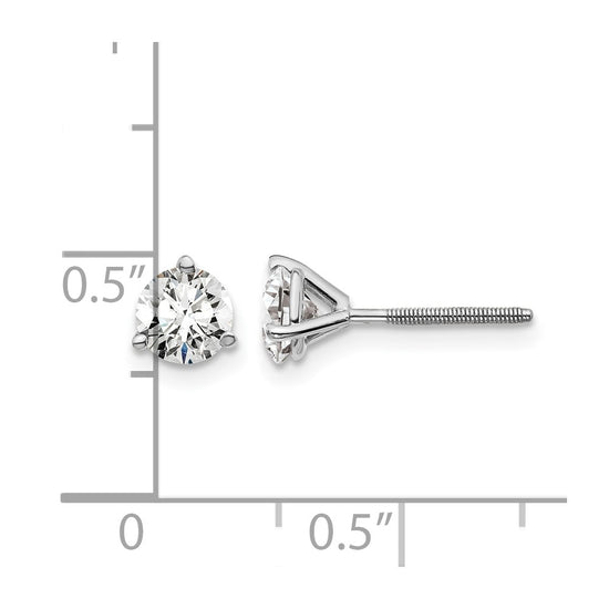 14k White Gold 1 carat Lab Grown Diamond VS+ F+ Round Complete Three Prong Screwback Stud Earrings
