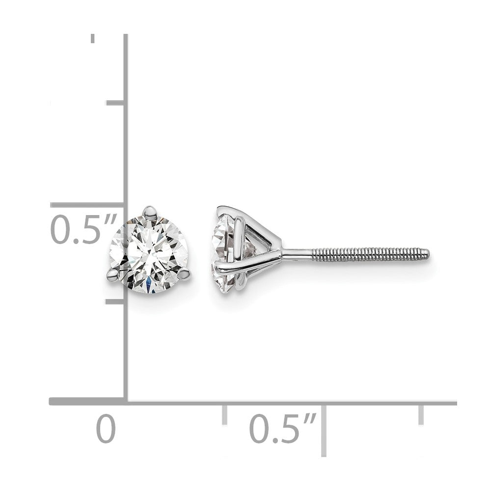 14k White Gold 1 carat Lab Grown Diamond VS+ F+ Round Complete Three Prong Screwback Stud Earrings
