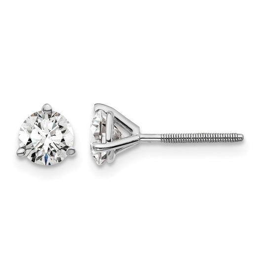 14k White Gold 1 carat Lab Grown Diamond VS/SI+ G+ Round Complete Three Prong Screwback Stud Earrings
