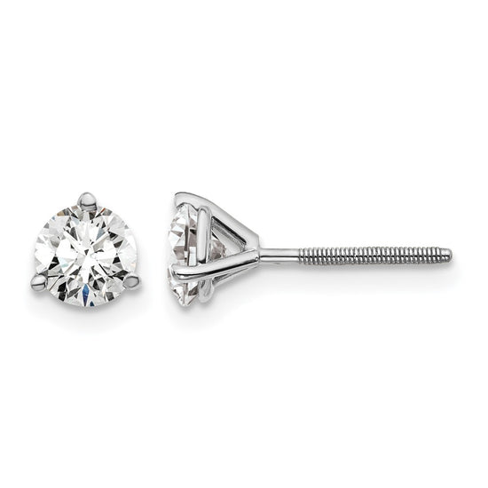 14k White Gold 1 carat Lab Grown Diamond VS+ F+ Round Complete Three Prong Screwback Stud Earrings