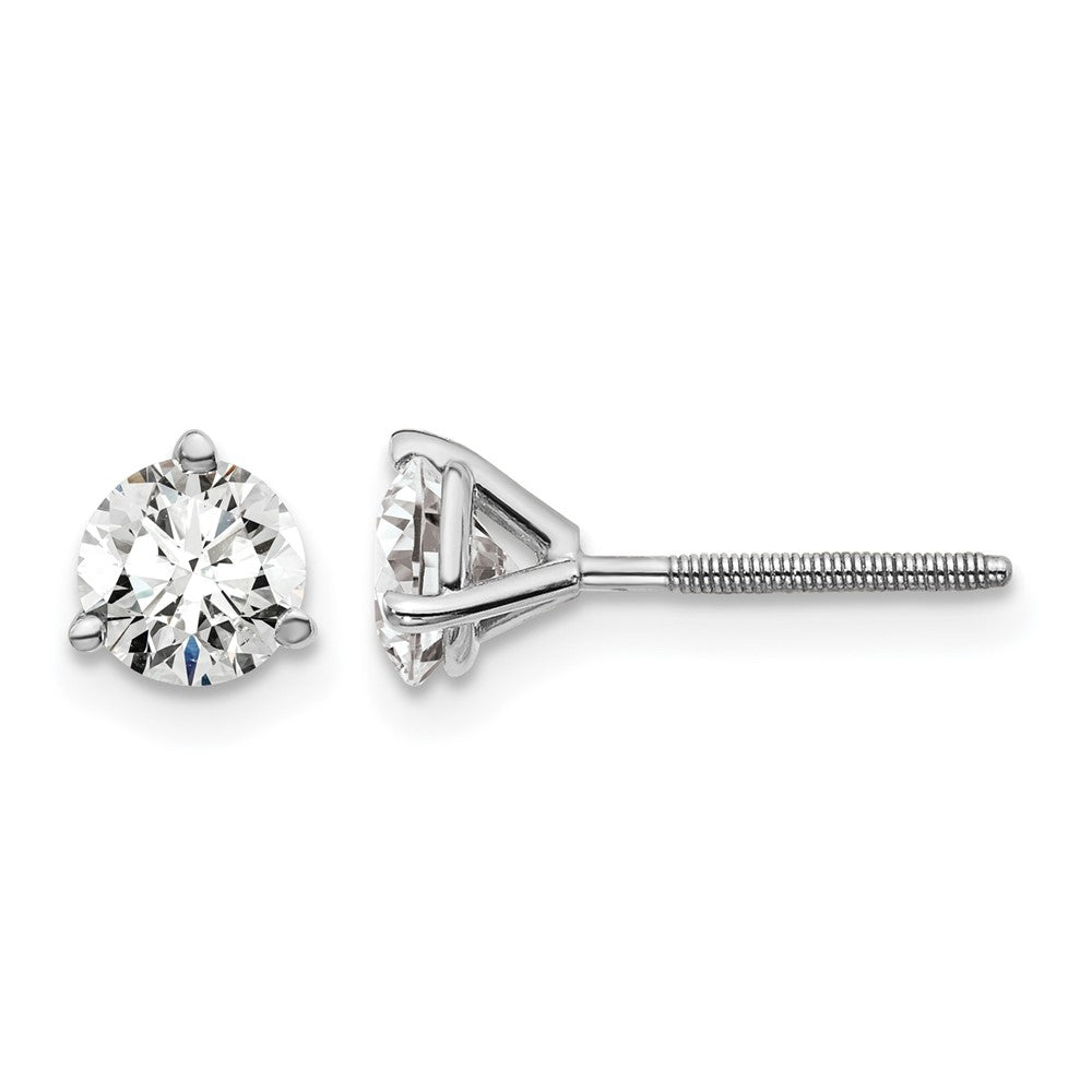 14k White Gold 1 carat Lab Grown Diamond VS+ F+ Round Complete Three Prong Screwback Stud Earrings