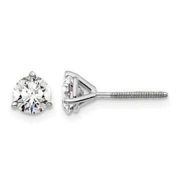 14k White Gold 1 carat Lab Grown Diamond VS+ F+ Round Complete Three Prong Screwback Stud Earrings