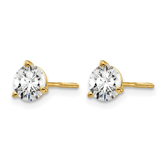 14k 1 carat Certified Lab Grown Diamond VS/SI+ G+ Round Complete Three Prong Screwback Stud Earrings