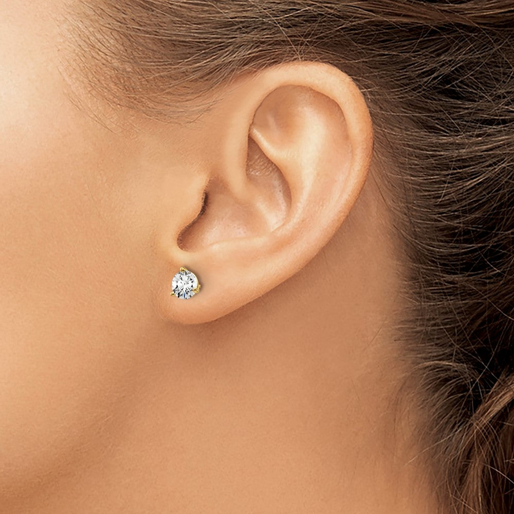 14k 1 carat Certified Lab Grown Diamond VS/SI+ G+ Round Complete Three Prong Screwback Stud Earrings