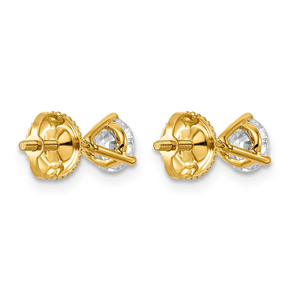 14k 1 carat Certified Lab Grown Diamond VS+ F+ Round Complete Three Prong Screwback Stud Earrings
