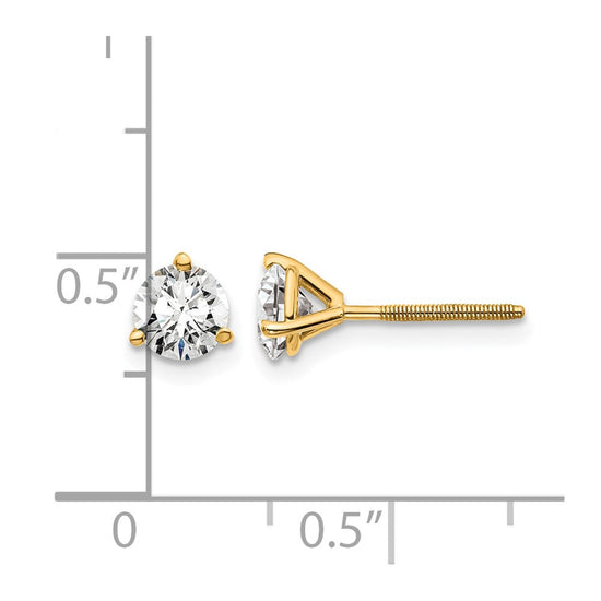 14k 1 carat Certified Lab Grown Diamond VS+ F+ Round Complete Three Prong Screwback Stud Earrings