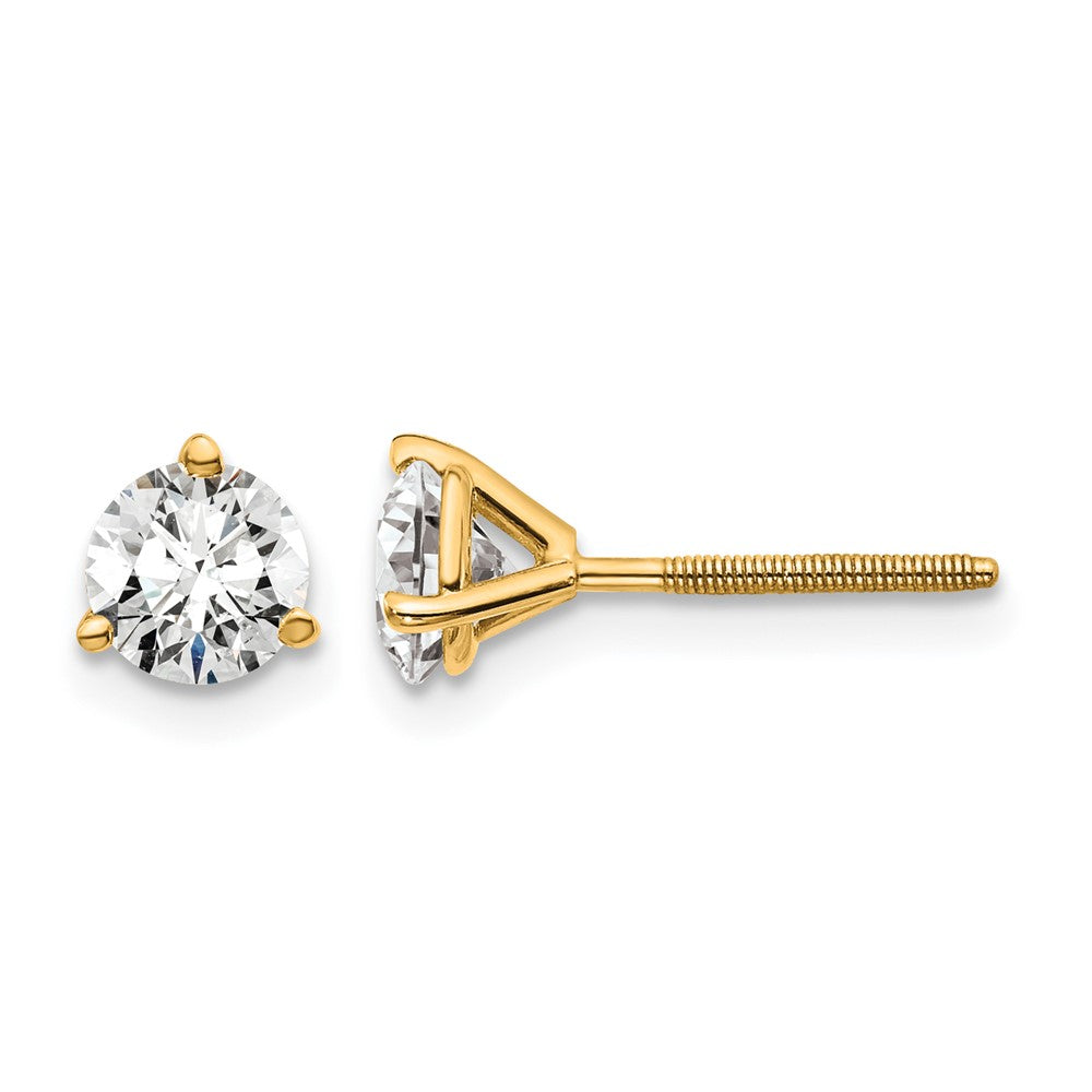 14k 1 carat Certified Lab Grown Diamond VS+ F+ Round Complete Three Prong Screwback Stud Earrings