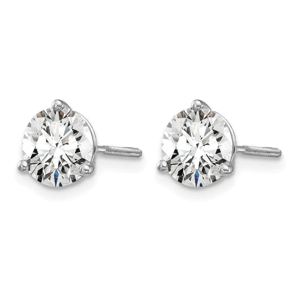 14k White Gold 1 1/2 carat Lab Grown Diamond VS/SI+ G+ Round Complete Three Prong Screwback Stud Earrings