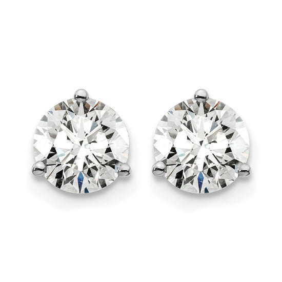 14k White Gold 1 1/2 carat Lab Grown Diamond VS+ F+ Round Complete Three Prong Screwback Stud Earrings