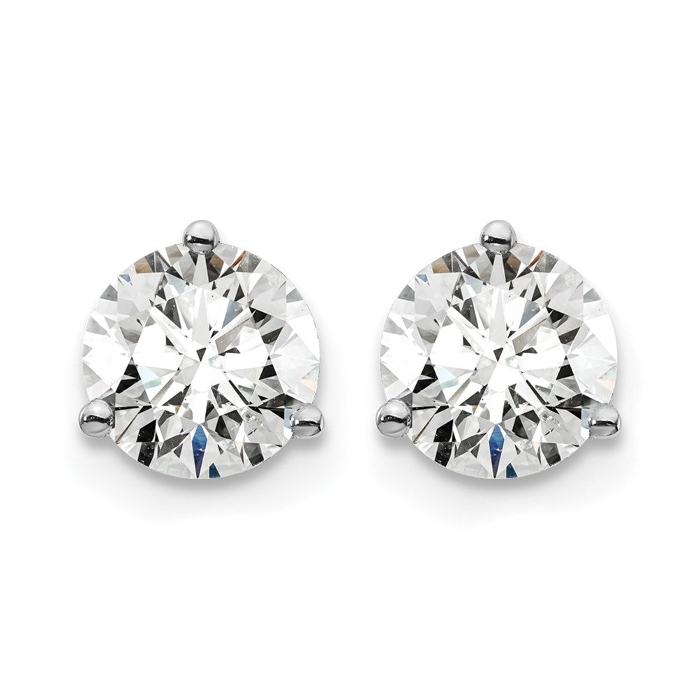 14k White Gold 1 1/2 carat Lab Grown Diamond VS/SI+ G+ Round Complete Three Prong Screwback Stud Earrings