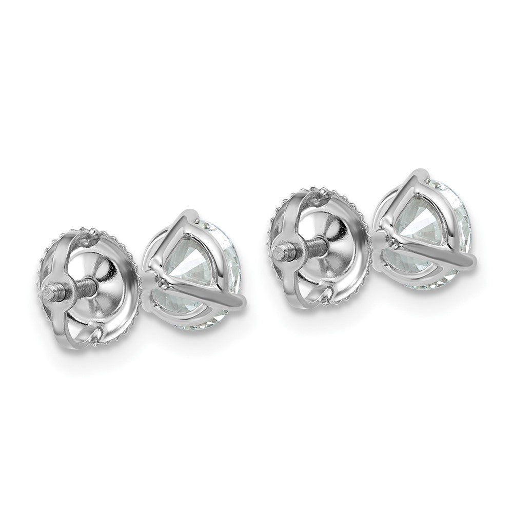14k White Gold 1 1/2 carat Lab Grown Diamond VS+ F+ Round Complete Three Prong Screwback Stud Earrings