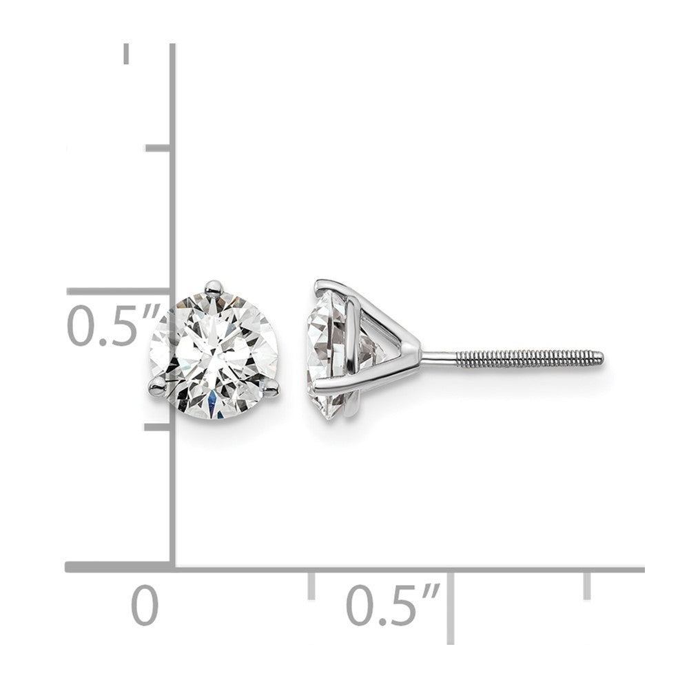 14k White Gold 1 1/2 carat Lab Grown Diamond VS+ F+ Round Complete Three Prong Screwback Stud Earrings
