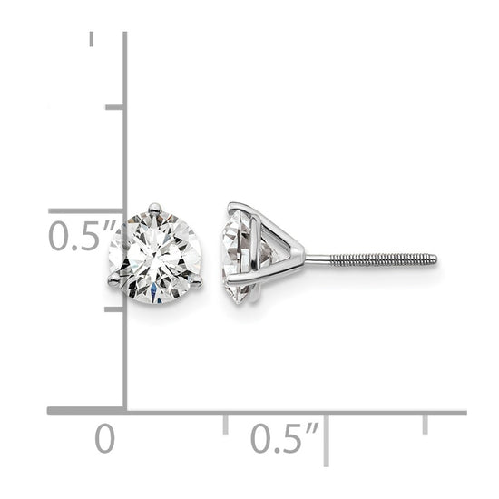 14k White Gold 1 1/2 carat Lab Grown Diamond VS/SI+ G+ Round Complete Three Prong Screwback Stud Earrings