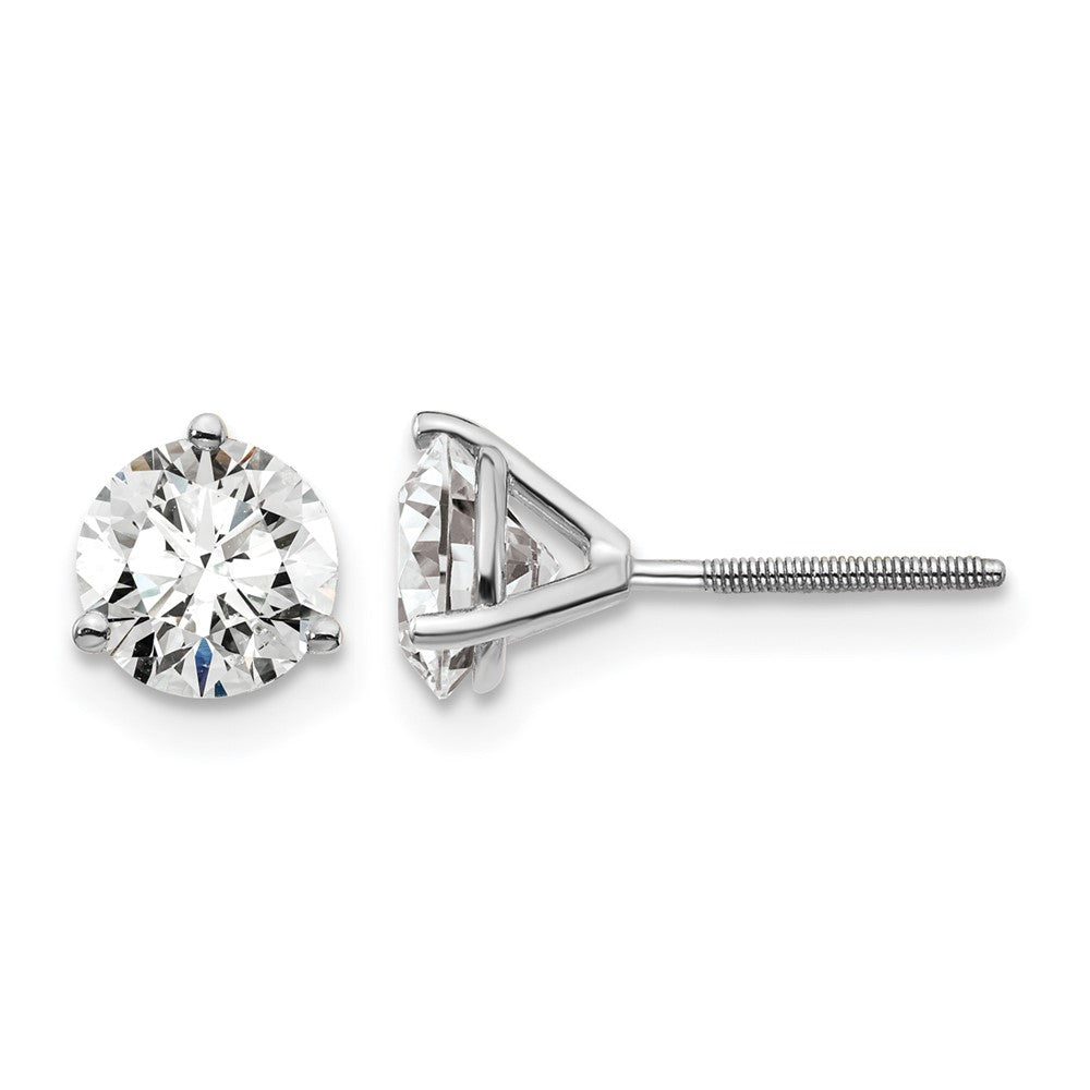 14k White Gold 1 1/2 carat Lab Grown Diamond VS/SI+ G+ Round Complete Three Prong Screwback Stud Earrings