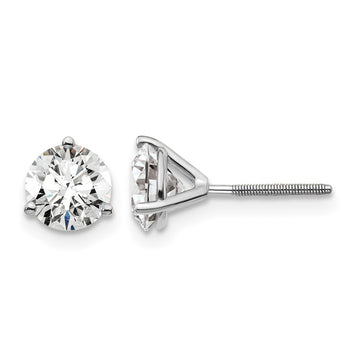 14k White Gold 1 1/2 carat Lab Grown Diamond VS/SI+ G+ Round Complete Three Prong Screwback Stud Earrings