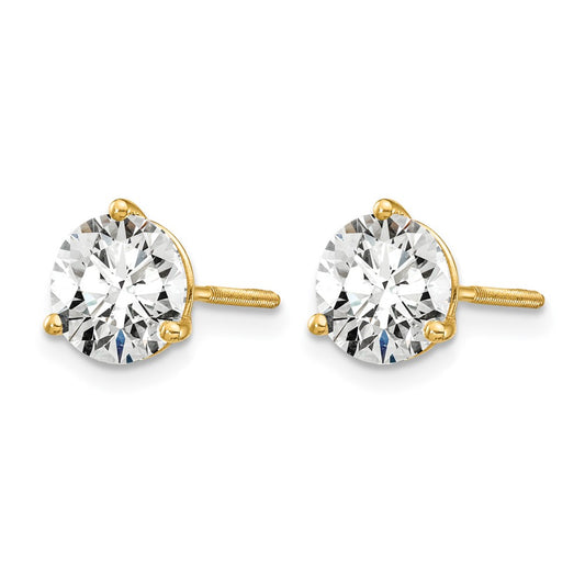 14k 1 1/2 carat Certified Lab Grown Diamond VS+ F+ Round Complete Three Prong Stud Earrings