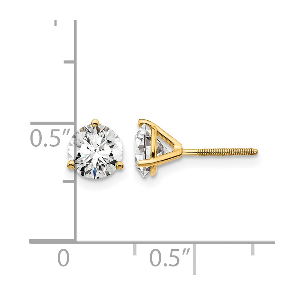 14k 1 1/2 carat Certified Lab Grown Diamond VS+ F+ Round Complete Three Prong Stud Earrings