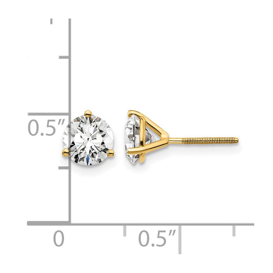 14k 1 1/2 carat Lab Grown Diamond VS/SI+ G+ Round Complete Three Prong Screwback Stud Earrings