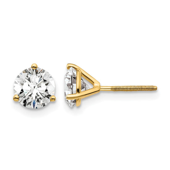 14k 1 1/2 carat Lab Grown Diamond VS/SI+ G+ Round Complete Three Prong Screwback Stud Earrings