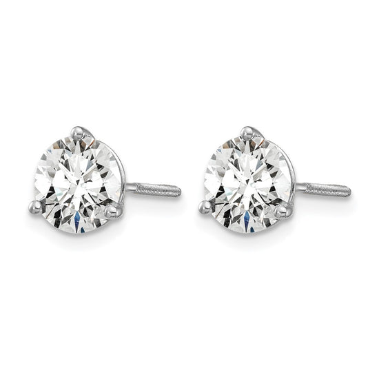 14k White Gold 2 carat Lab Grown Diamond VS+ F+ Round Complete Three Prong Screwback Stud Earrings