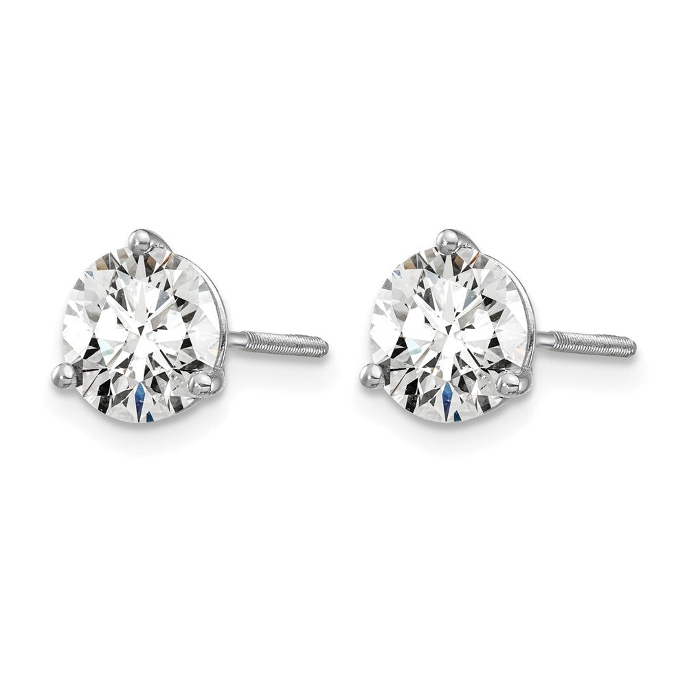 14k White Gold 2 carat Lab Grown Diamond VS+ F+ Round Complete Three Prong Screwback Stud Earrings