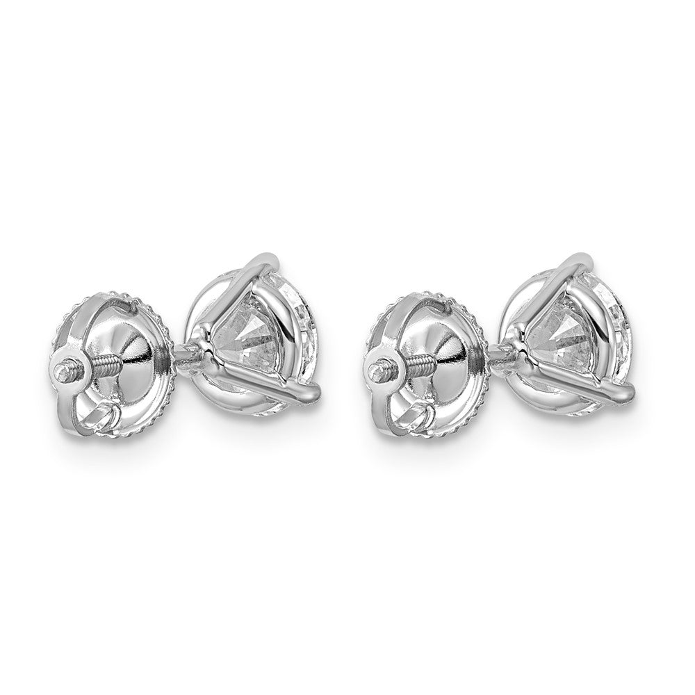 14k White Gold 2 carat Lab Grown Diamond VS+ F+ Round Complete Three Prong Screwback Stud Earrings
