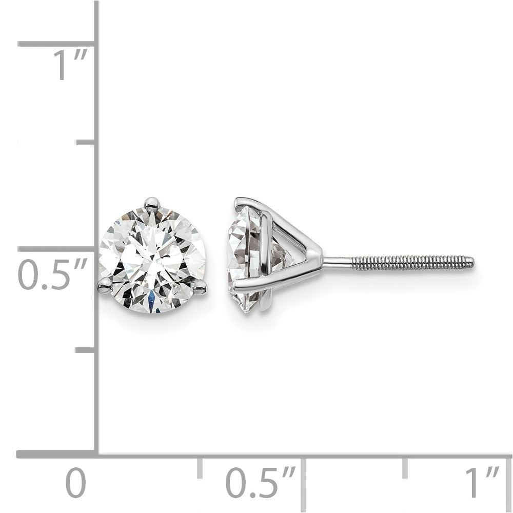14k White Gold 2 carat Lab Grown Diamond VS+ F+ Round Complete Three Prong Screwback Stud Earrings