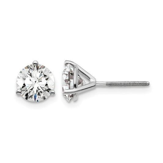 14k White Gold 2 carat Lab Grown Diamond VS/SI+ G+ Round Complete Three Prong Screwback Stud Earrings