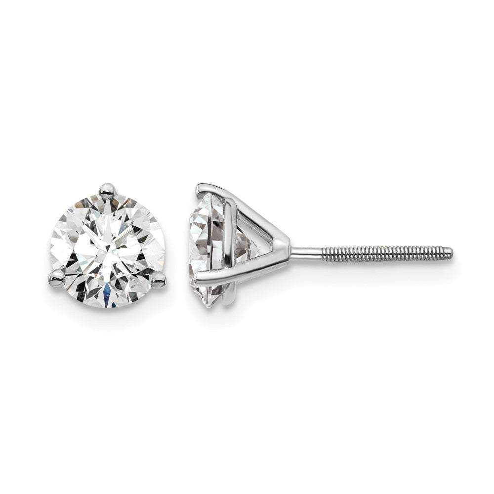 14k White Gold 2 carat Lab Grown Diamond VS+ F+ Round Complete Three Prong Screwback Stud Earrings