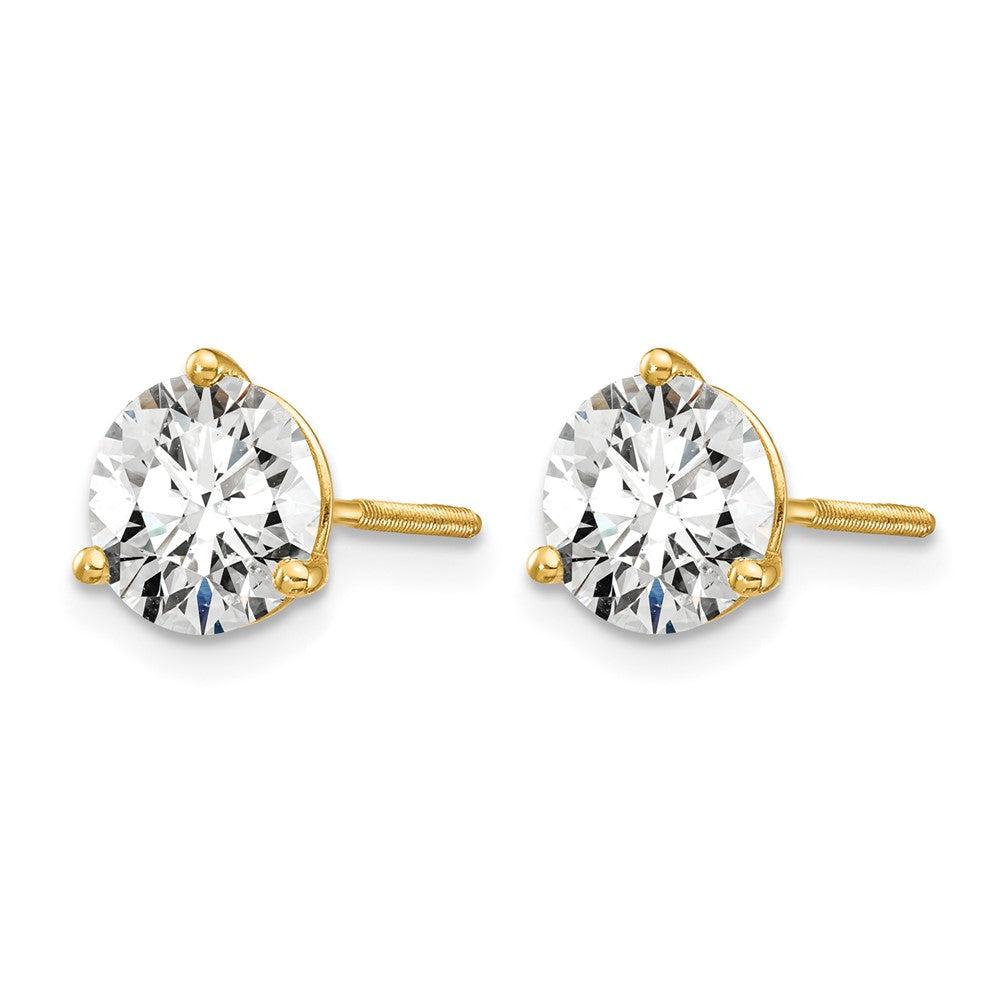 14k 2 carat Certified Lab Grown Diamond VS/SI+ G+ Round Complete Three Prong Screwback Stud Earrings