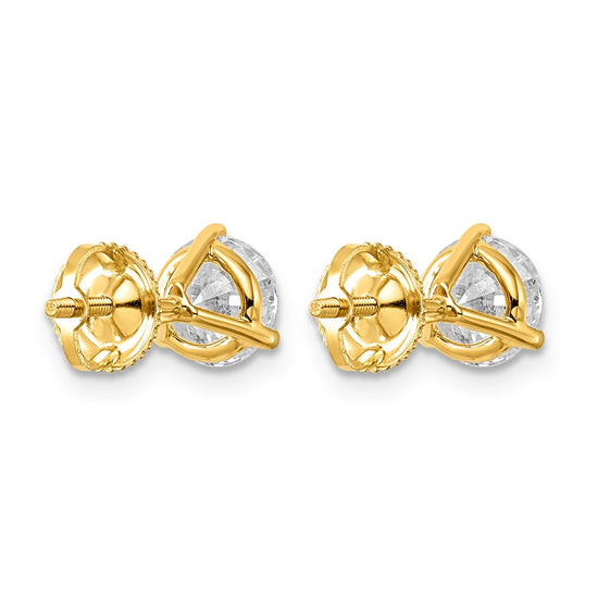 14k 2 carat Certified Lab Grown Diamond VS/SI+ G+ Round Complete Three Prong Screwback Stud Earrings