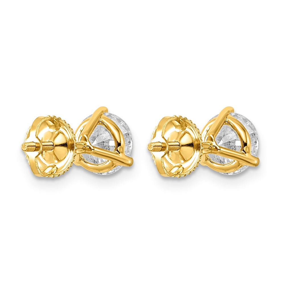 14k 2 carat Certified Lab Grown Diamond VS/SI+ G+ Round Complete Three Prong Screwback Stud Earrings