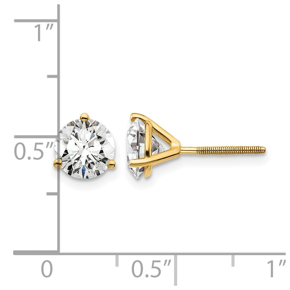 14k 2 carat Certified Lab Grown Diamond VS/SI+ G+ Round Complete Three Prong Screwback Stud Earrings