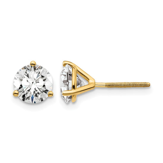 14k 2 carat Certified Lab Grown Diamond VS/SI+ G+ Round Complete Three Prong Screwback Stud Earrings