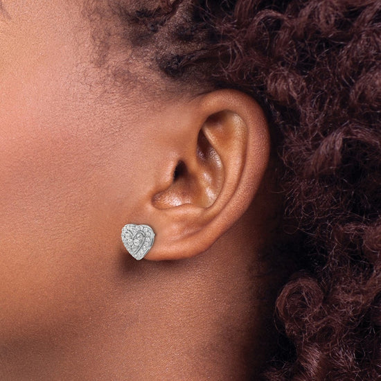14k White Gold 3/4 carat Lab Grown Diamond VS/SI+ G+ Complete Halo Heart Post Earrings
